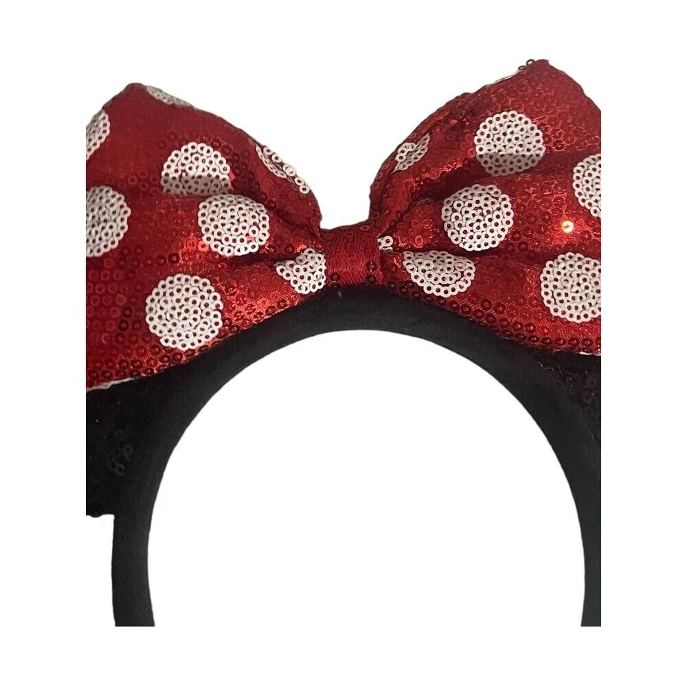 Disney Parks Minnie Mouse Classic Red Bow Black Ears Sequin Headband